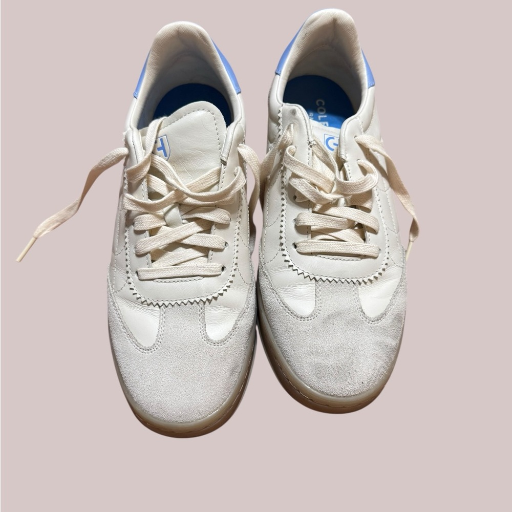 Cole Haan off white/ white and Blue Leather Suede Sneakers